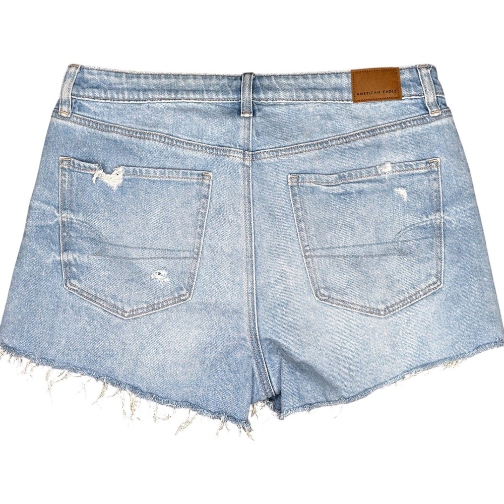 American Eagle Perfect Shortie Size 10 Light Wash Distressed Frayed Denim Shorts